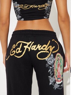 Ed Hardy Black set with Gold Script and Colorful Graphic